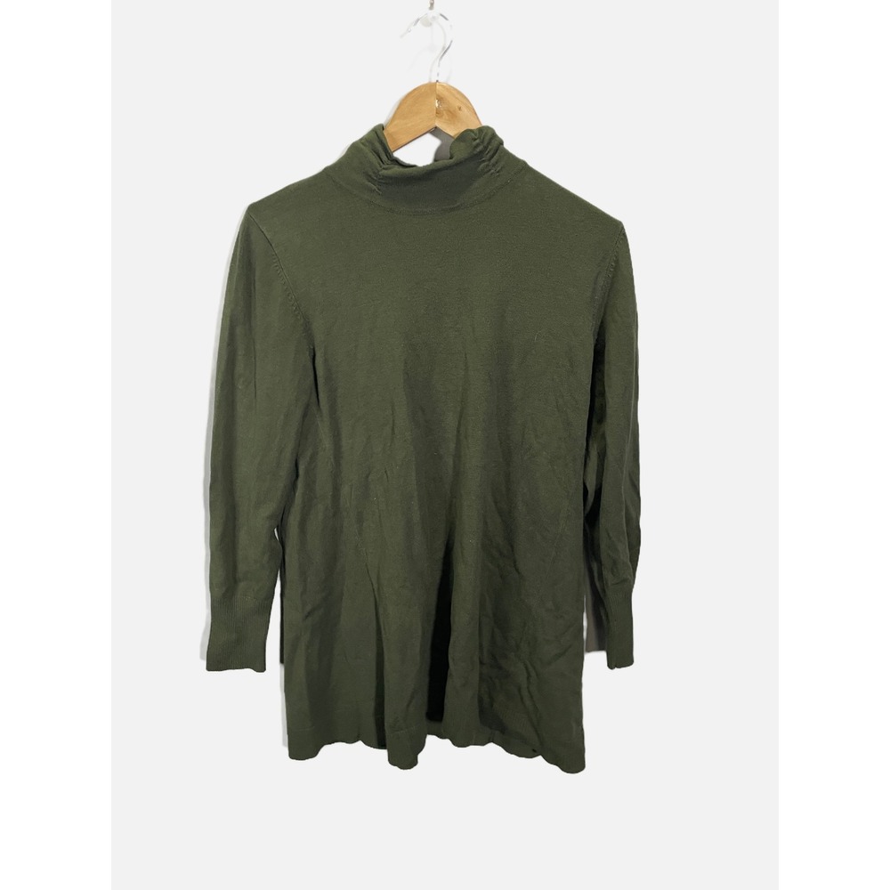 Susan Graver Mock Neck Sweater Women Medium Green Long Sleeve Knit Casual Soft